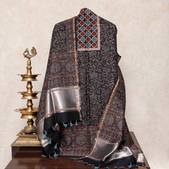 Hand Block Ajrakh Chandari Silk Kurta Fabric & Hand block Ajrakh Chandari Silk Dupatta