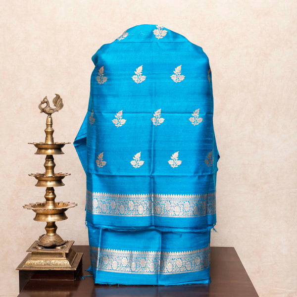 Handloom Raw Silk Kurta Fabric With Kadwa Weave, Handloom Raw Silk Bottom Fabric With Kadwa Weave & Handloom Raw Silk Dupatta With Kadwa Weave