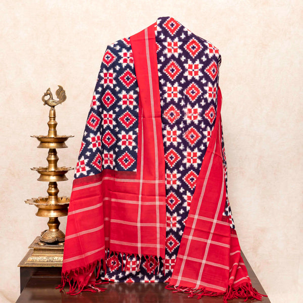 Handloom Cotton Telia Rumal Ikkat Kurta Fabric & Handloom Cotton Telia Rumal Dupatta