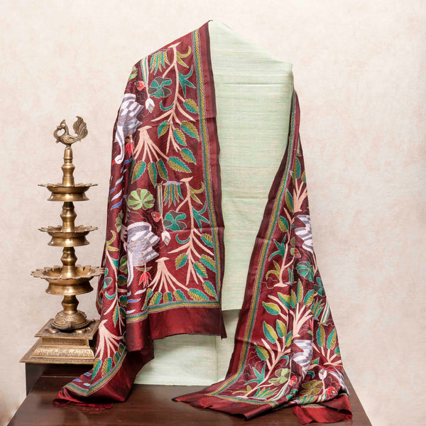 Handloom Khadi Silk Suit With Pure Silk Hand Embroidered Kantha Dupatta