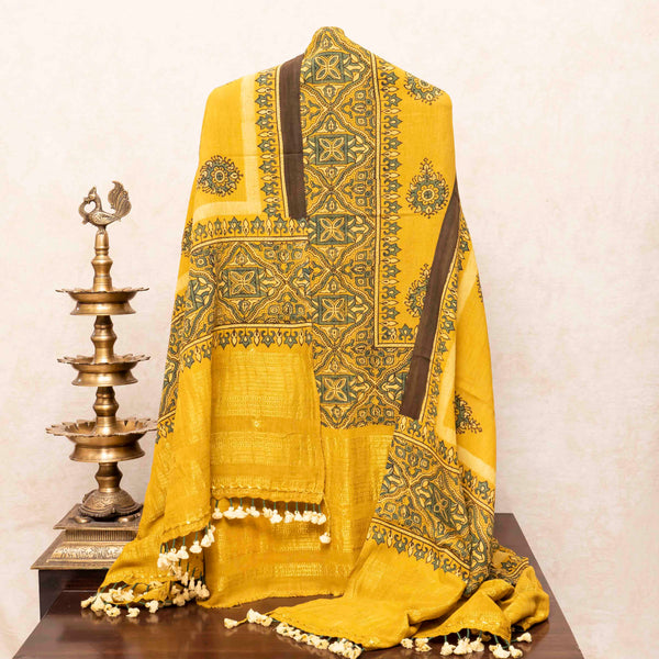 Handloom Kala Cotton Ajrakh Hand Block Kurta & Dupatta Fabric