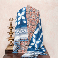 Hand Block KalamKari Kurta - Bottom Fabric With Clamp Dying Kala Cotton Dupatta