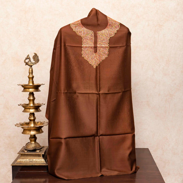 Chanderi Silk Kurta Fabric With Kashmiri Hand Embroidery & Handloom Chanderi Silk Dupatta