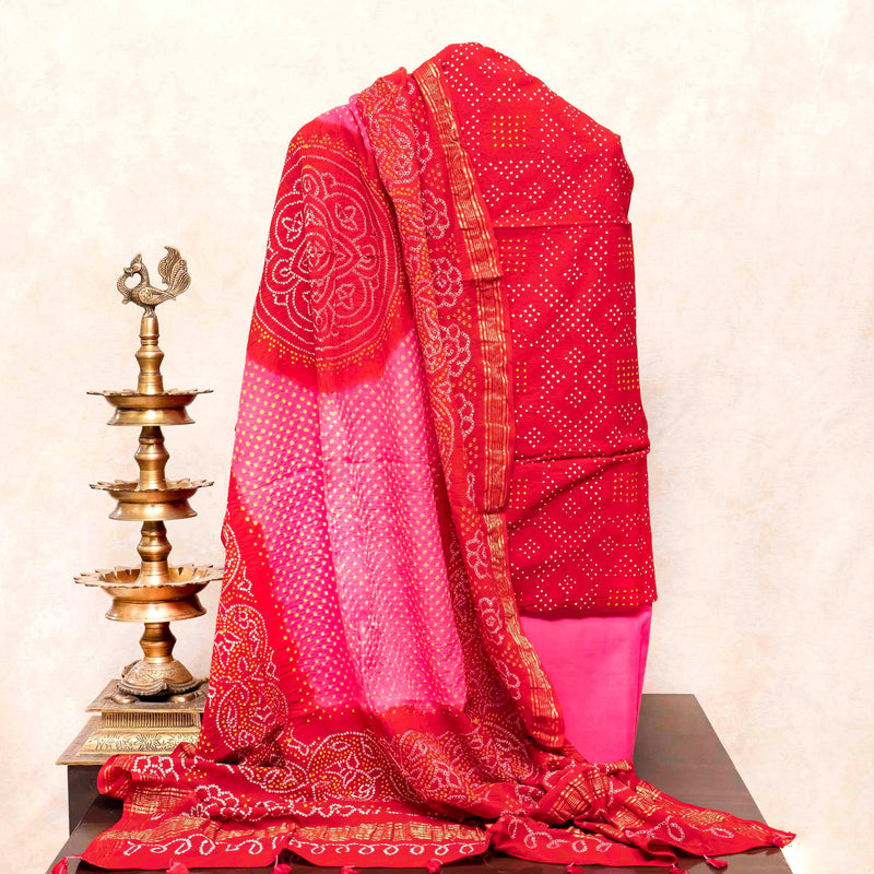 Venkatgiri Cotton Rai Bandhej Kurta Fabric, Cotton Bottom Fabric & Rai Bandhej Cotton Dupatta