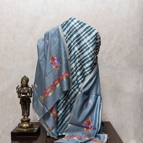 Pure Chanderi Shibori Kurta Fabric With Kashmiri Embroidery Chanderi Silk Dupatta