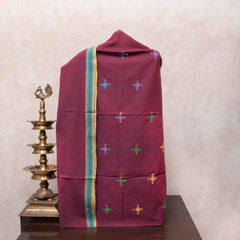 Rust Maroon & Indigo Handloom Kala Cotton Suit Set with Multicolour Mirror Embroidery