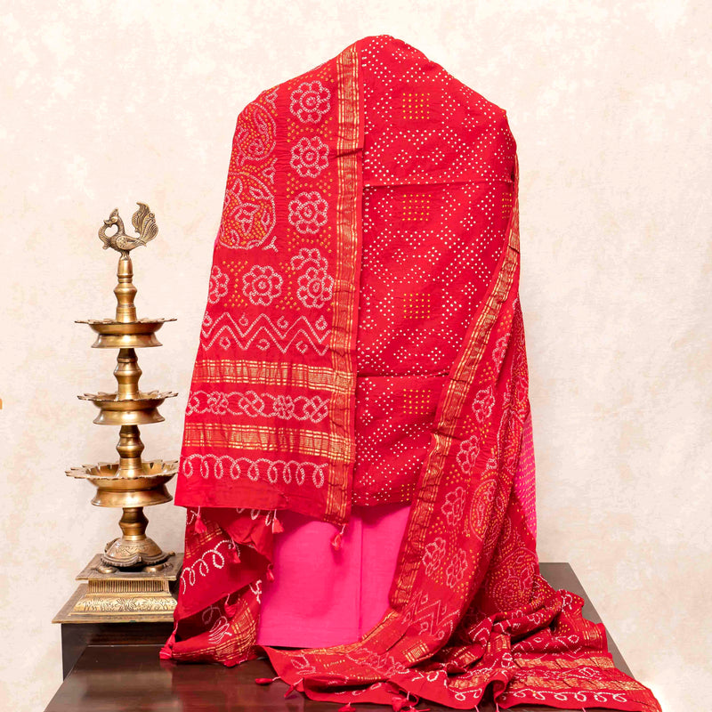Venkatgiri Cotton Rai Bandhej Kurta Fabric, Cotton Bottom Fabric & Rai Bandhej Cotton Dupatta