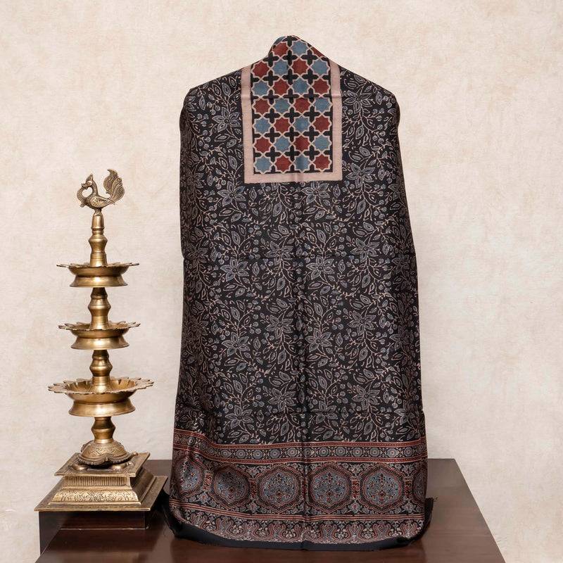 Hand Block Ajrakh Chandari Silk Kurta Fabric & Hand block Ajrakh Chandari Silk Dupatta