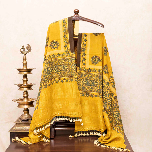 Handloom Kala Cotton Ajrakh Hand Block Kurta & Dupatta Fabric