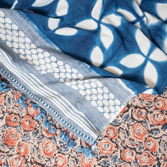 Hand Block KalamKari Kurta - Bottom Fabric With Clamp Dying Kala Cotton Dupatta