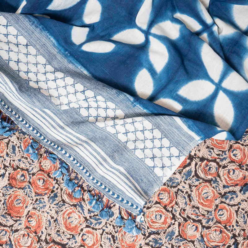 Hand Block KalamKari Kurta - Bottom Fabric With Clamp Dying Kala Cotton Dupatta