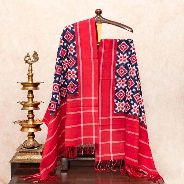 Handloom Cotton Telia Rumal Ikkat Kurta Fabric & Handloom Cotton Telia Rumal Dupatta