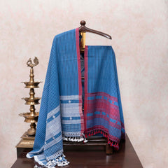 Rust Maroon & Indigo Handloom Kala Cotton Suit Set with Multicolour Mirror Embroidery