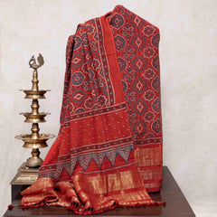 Handloom Kala Cotton Ajrakh Kurta Fabric Approx & Handloom Kala Cotton Ajrakh Dupatta