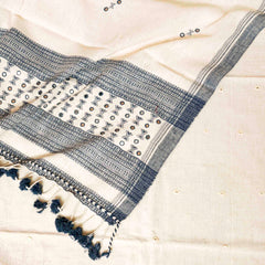 Handloom Kala Cotton Kurta Fabric With Mirror Work, Handloom Kala Cotton Bottom Fabric & Handloom Kala Cotton Dupatta With Mirror Work