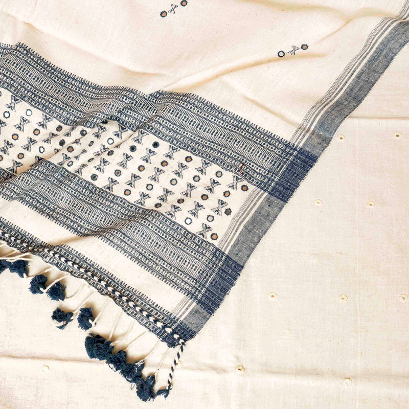 Handloom Kala Cotton Kurta Fabric With Mirror Work, Handloom Kala Cotton Bottom Fabric & Handloom Kala Cotton Dupatta With Mirror Work