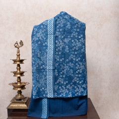 Indigo Bloom Handblock Cotton Suit with Kota Doria Dupatta