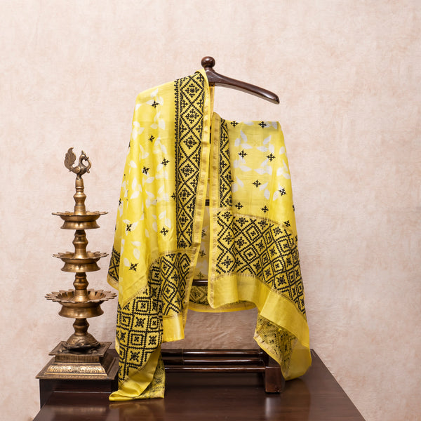 Handloom Kala Cotton Kurta With Hand Embroidery Mirror Work & Hand Embroidery Chanderi Dupatta