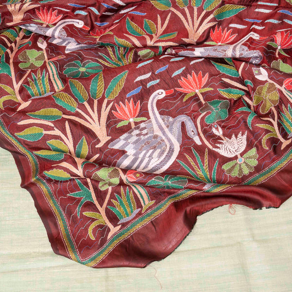 Handloom Khadi Silk Suit With Pure Silk Hand Embroidered Kantha Dupatta