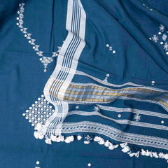 Elegant Indigo Handloom Kala Cotton Set with Mirror Work & Tassel Detailing