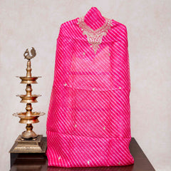 Hand Tie - Dye Kota Silk Kurta Fabric With Zari Hand Embroidery & Zari Hand Embroidery Dupatta