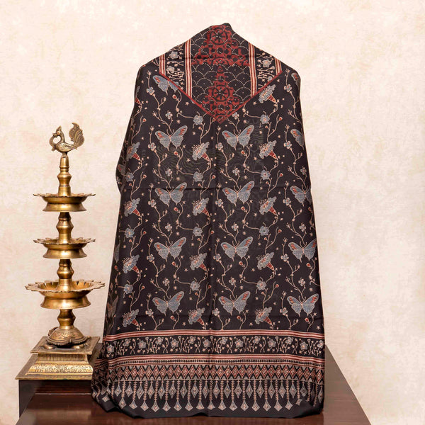 Hand Block Chanderi Ajrakh Kurta Fabric & Hand Block Chanderi Ajrakh Dupatta