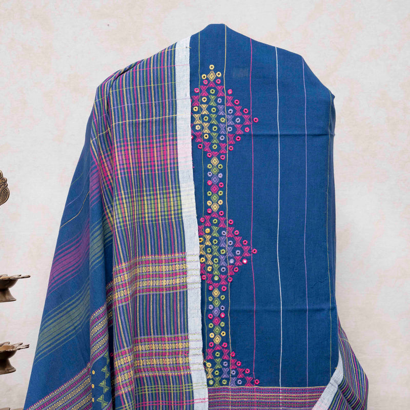 Handloom Kala Cotton Kurta Fabric With Mirror Work, Handloom Kala Cotton Bottom & Handloom Kala Cotton Designer Dupatta