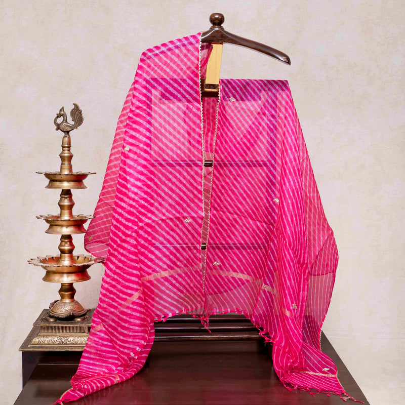 Hand Tie - Dye Kota Silk Kurta Fabric With Zari Hand Embroidery & Zari Hand Embroidery Dupatta