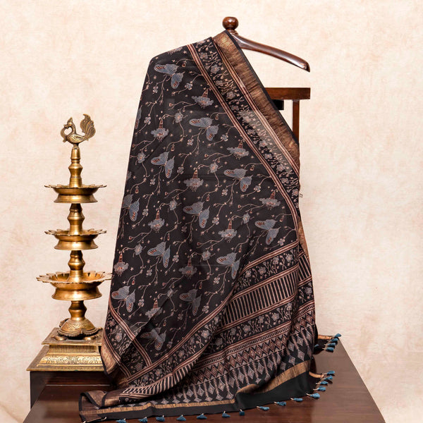 Hand Block Chanderi Ajrakh Kurta Fabric & Hand Block Chanderi Ajrakh Dupatta