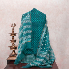 Teal Tapestry Handblock Cotton Suit Set with Kota Doria Dupatta