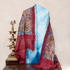 Hand Tie - Dye Chanderi Silk Kurta Fabric & Handloom Tussar Silk Hand Painted Kalam Kari Dupatta