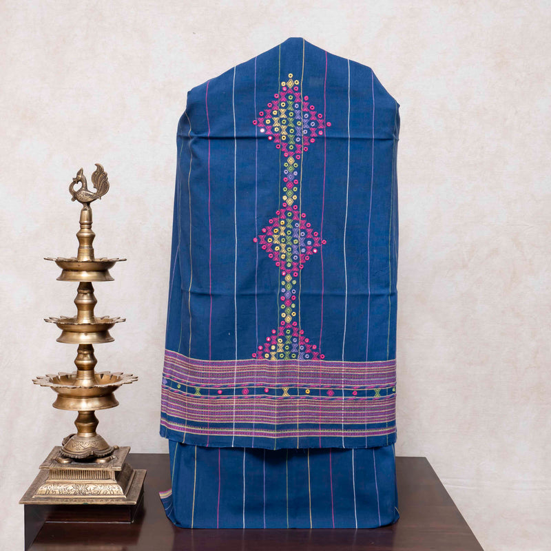 Handloom Kala Cotton Kurta Fabric With Mirror Work, Handloom Kala Cotton Bottom & Handloom Kala Cotton Designer Dupatta
