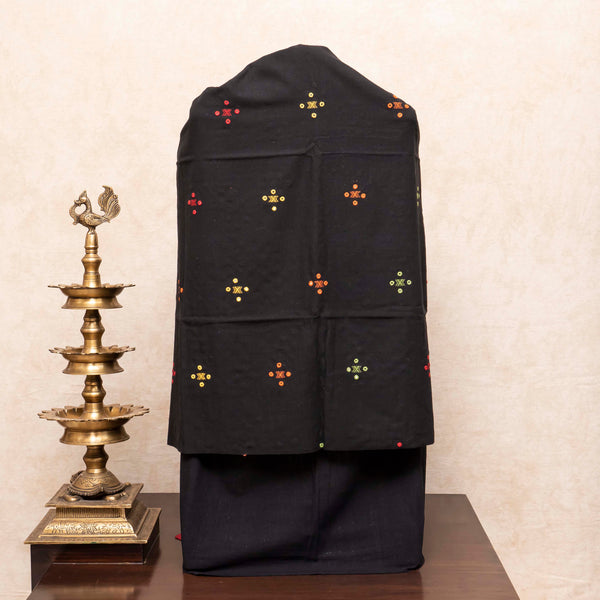 Handloom Kala Cotton Kurta Fabric With Mirror Work, Handloom Kala Cotton Bottom & Handloom Cotton Dupatta