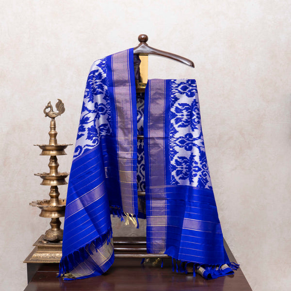 Royal Blue Raw Silk Kurta Set with Handloom Pochampally Ikat Mulberry Silk Dupatta