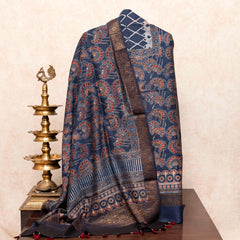 Hand Block Chanderi Ajrakh Kurta Fabric & Hand Block Chanderi Ajrakh Dupatta