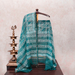 Teal Tapestry Handblock Cotton Suit Set with Kota Doria Dupatta