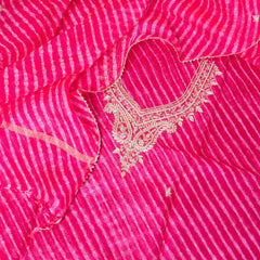 Hand Tie - Dye Kota Silk Kurta Fabric With Zari Hand Embroidery & Zari Hand Embroidery Dupatta