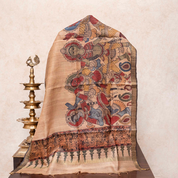 Hand Painted Pen Kalamkari Tussar Silk Dupatta