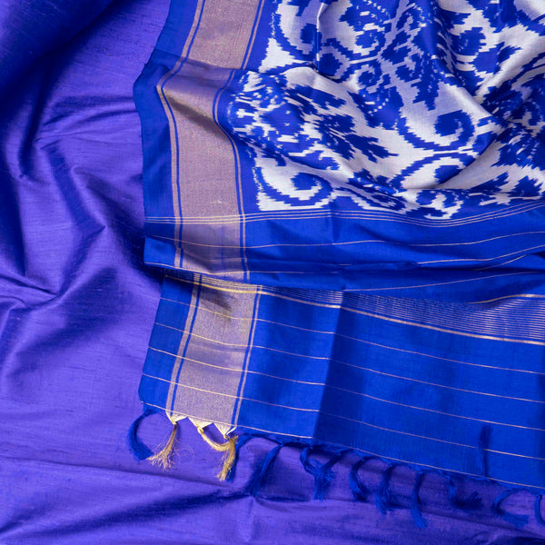Royal Blue Raw Silk Kurta Set with Handloom Pochampally Ikat Mulberry Silk Dupatta