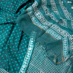 Teal Tapestry Handblock Cotton Suit Set with Kota Doria Dupatta