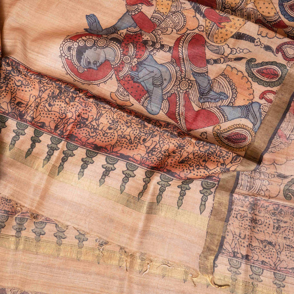 Hand Painted Pen Kalamkari Tussar Silk Dupatta