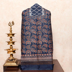 Hand Block Chanderi Ajrakh Kurta Fabric & Hand Block Chanderi Ajrakh Dupatta