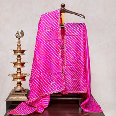 Hand Tie - Dye Tussar Silk Lehriya Kurta Fabric With Zari Hand Embroidery & Tussar Silk Lehriya Dupatta