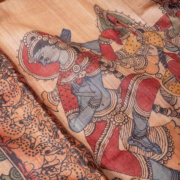 Hand Painted Pen Kalamkari Tussar Silk Dupatta