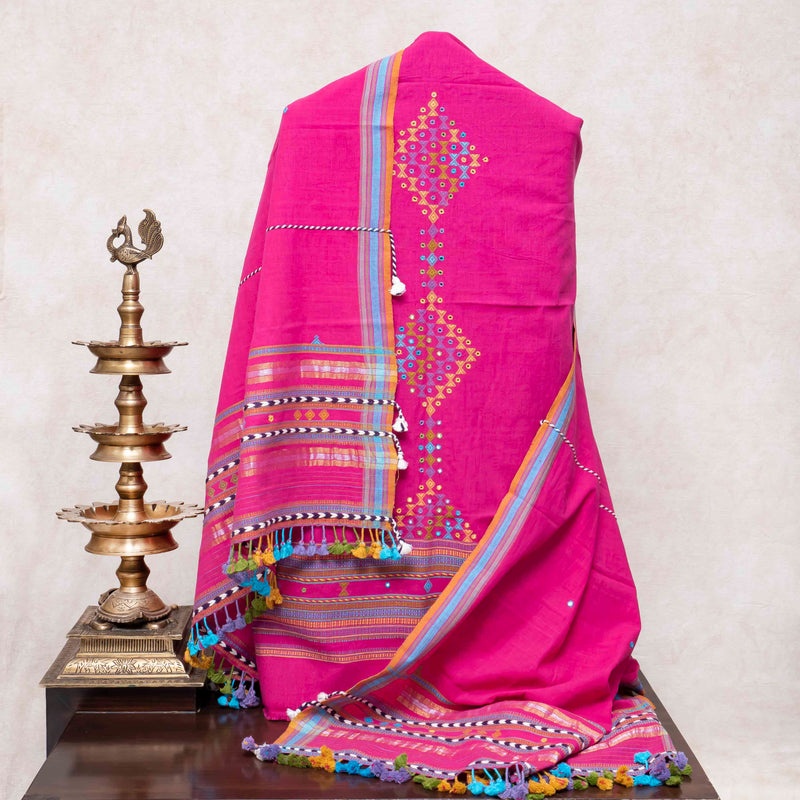 Handloom Kala Cotton Kurta Fabric With Mirror Work, Handloom Kala Cotton Bottom & Handloom Kala Cotton Designer Dupatta