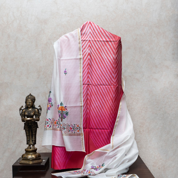 Pure Chanderi Shibori Kurta Fabric With Kashmiri Embroidery Chanderi Silk Dupatta