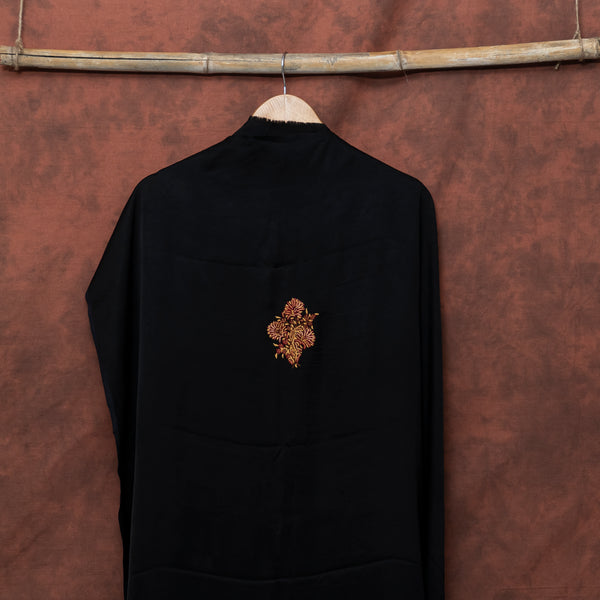 Black Modal Silk Kurta Fabric With Sozni Kashmiri Hand Embroidery