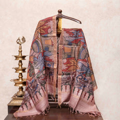 Hand Painted Pen Kalamkari Tussar Silk Earthy Dupatta