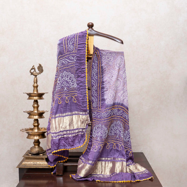 Royal Lilac Shibori Chanderi Kurta Set with Gajji Silk Bandhej Dupatta