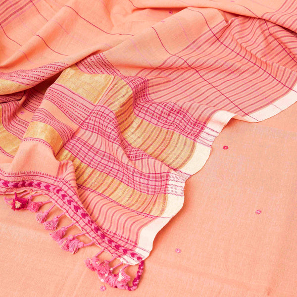 Handloom Kala Cotton Kurta Fabric With Mirror Work, Bottom Fabric & Handloom Kala Cotton Dupatta